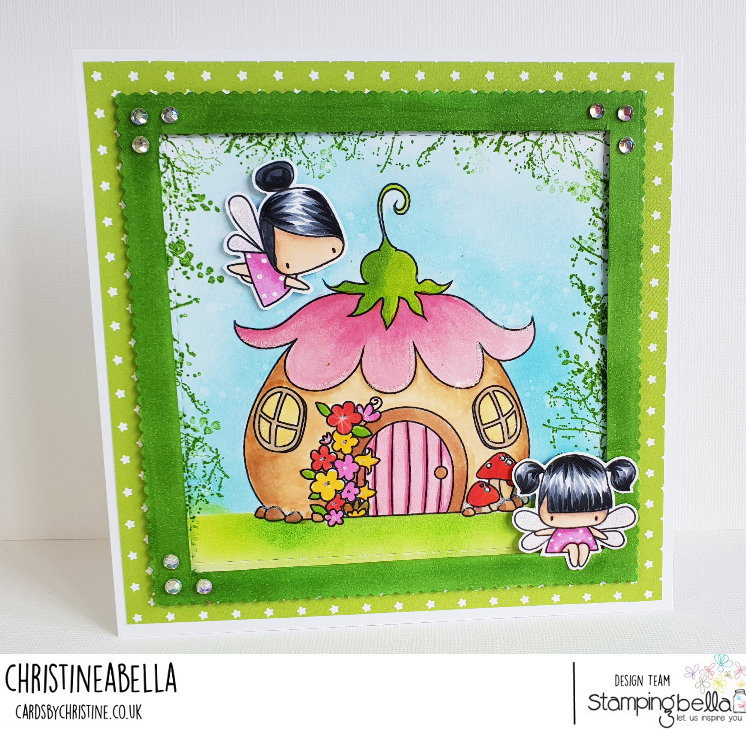 www.stampingbella.com: rubber stamp: THE LITTLES FAIRY HOUSE, LITTLE BITS FAIRY SET card by CHRISTINE LEVISON