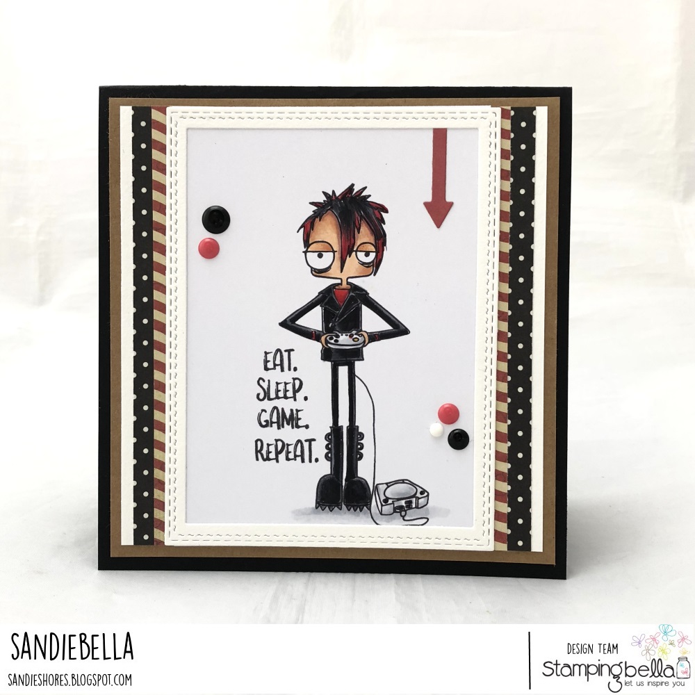 www.stampingbella.com: rubber stamp used ODDBALL GAMER, card by Sandie Dunne