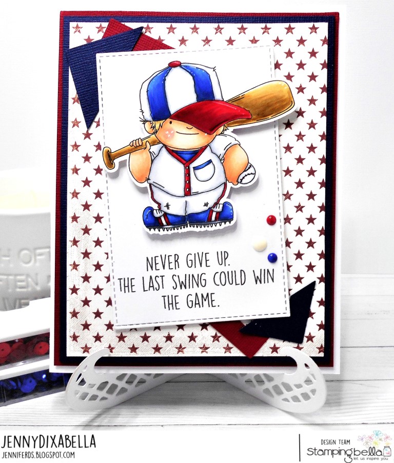 www.stampingbella.com: rubber stamp: BASEBALL SQUIDGY, card by Jenny Dix