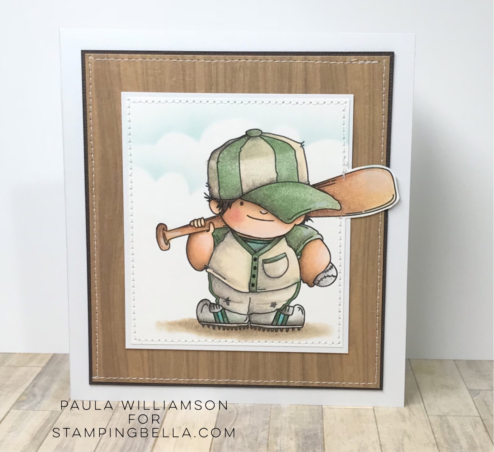 www.stampingbella.com: rubber stamp: BASEBALL SQUIDGY, card by Paula Williamson