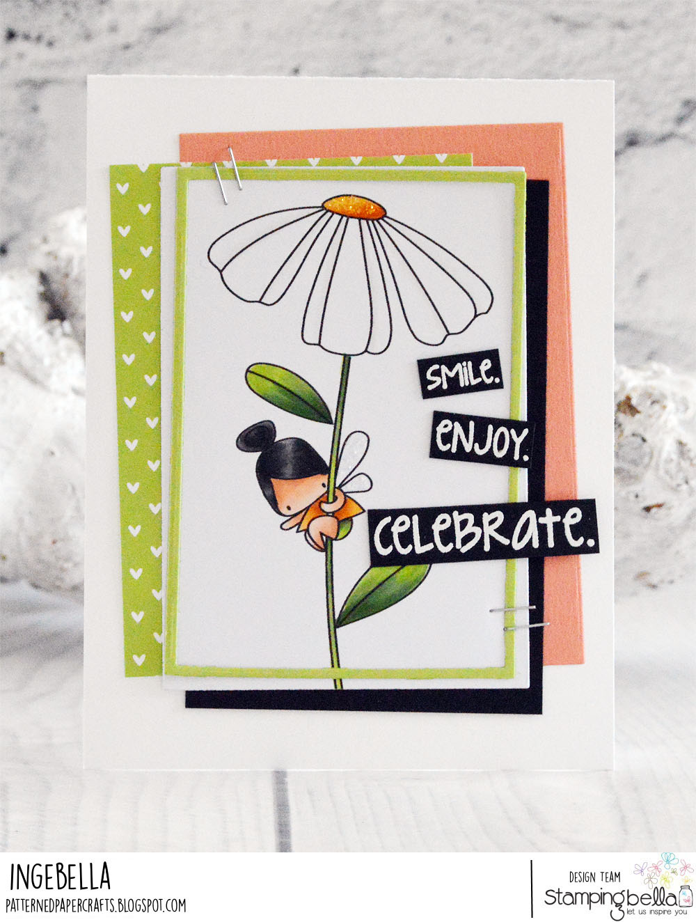 www.stampingbella.com, RUBBER STAMP: DAISY FLORAL SET, BIRTHDAY SENTIMENT SET, card by INGE GROOT