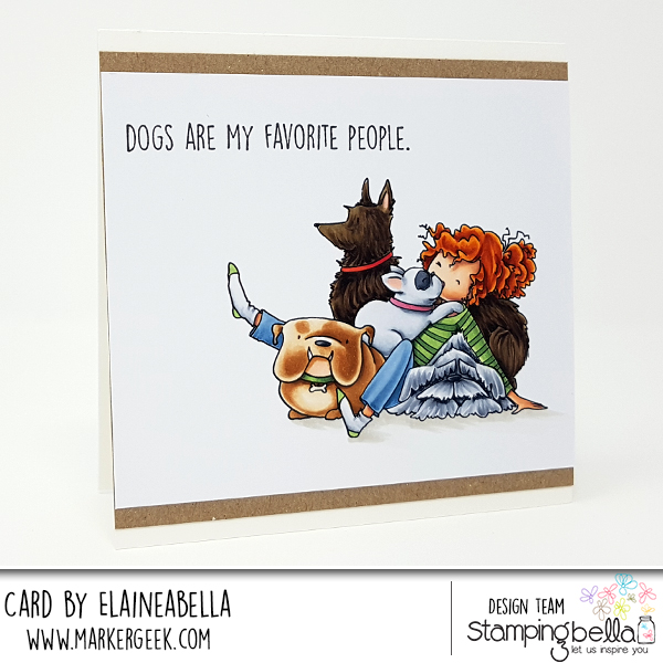 www.stampingbella.com, RUBBER STAMP: TINY TOWNIE DAPHNE and her DOGS, card by Elaine Hughes