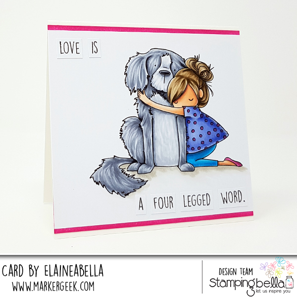 www.stampingbella.com, RUBBER STAMP: TINY TOWNIE DAWN loves her DOGGIE, card by ELAINE HUGHES