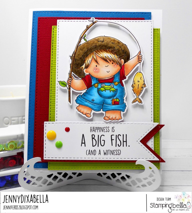 www.stampingbella.com: rubber stamp: Fishing Squidgy, card by Jenny Dix