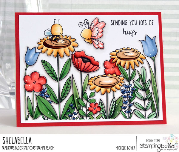 www.stampingbella.com: rubber stamp: FLORAL FOREST BACKDROP and little bits little CRITTERS set CARD BY MICHELE BOYER
