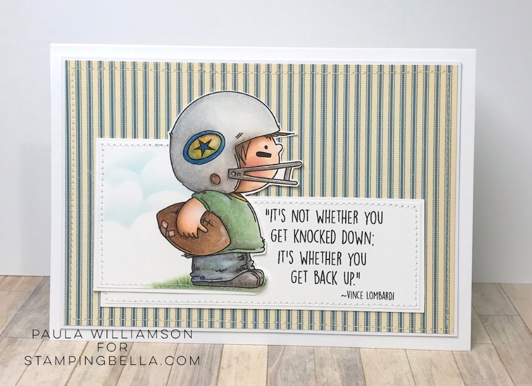 www.stampingbella.com: rubber stamp: FOOTBALL SQUIDGY, card by Paula Williamson