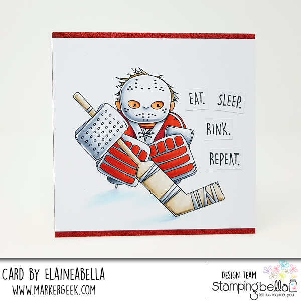 www.stampingbella.com: rubber stamp: GOALIE SQUIDGY, card by Elaine Hughes