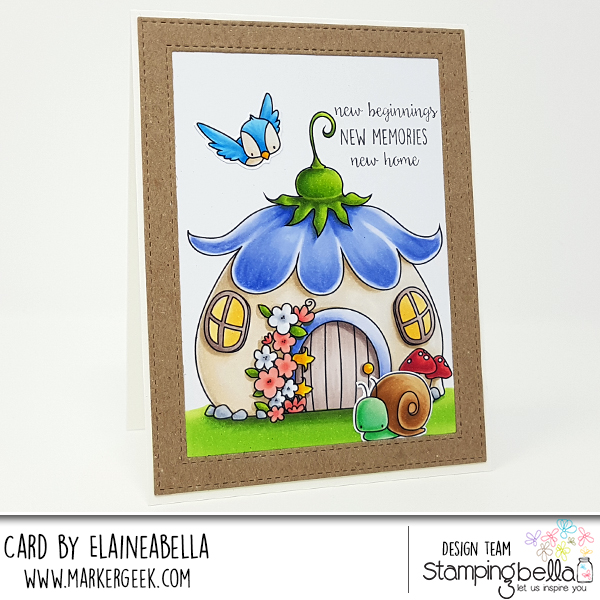 www.stampingbella.com: rubber stamp: THE LITTLES FAIRY HOUSE and little bits LITTLE CRITTERS card by Elaine Hughes