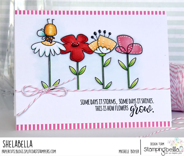 www.stampingbella.com: rubber stamp: LITTLE BITS FLORAL SET, LITTLE BITS LITTLE CRITTERS. Card by MICHELE BOYER