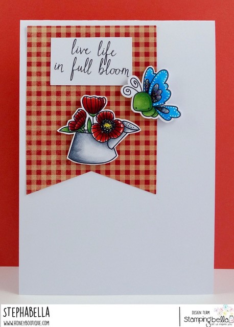www.stampingbella.com: rubber stamp: LITTLE BITS FLOWER POTS, LITTLE BITS CRITTERS. CARD BY STEPHANIE HILL