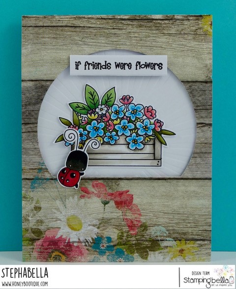 www.stampingbella.com: rubber stamp: LITTLE BITS FLOWER POTS, LITTLE BITS CRITTERS . CARD BY STEPHANIE HILL