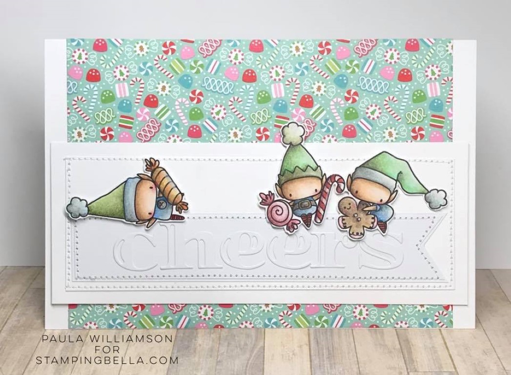 www.stampingbella.com: rubber stamp used: LITTLE BITS SET OF ELVES card by PAULA WILLIAMSON