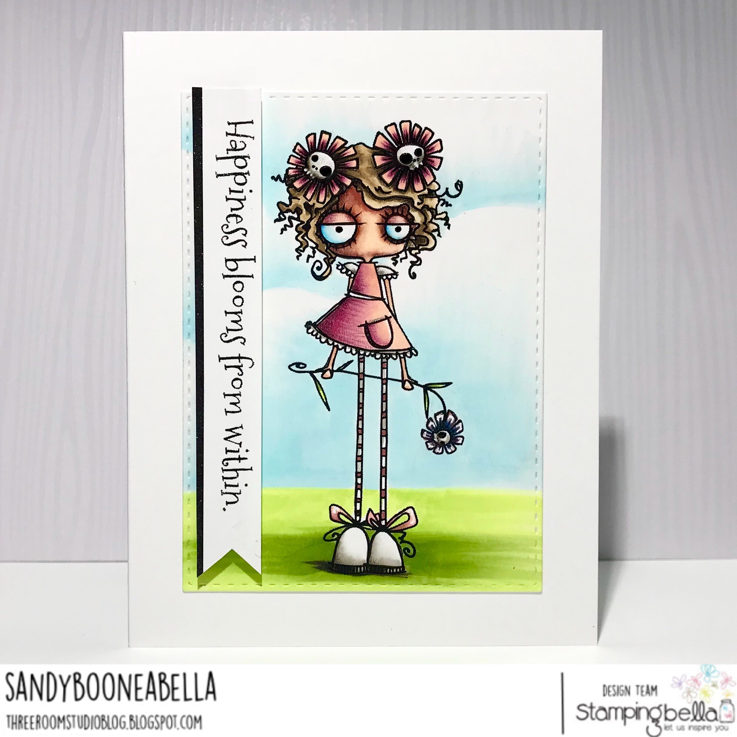www.stampingbella.com: Rubber stamp: LONG STEMMED ODDBALL, card by Sandy Boone