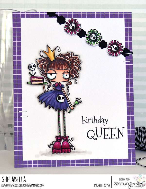 www.stampingbella.com: Rubber stamp: ODDBALL Birthday Queen card by Michele Boyer