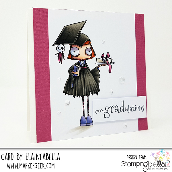 www.stampingbella.com: Rubber stamp: ODDBALL GIRL GRADUATE, card by Elaine Hughes