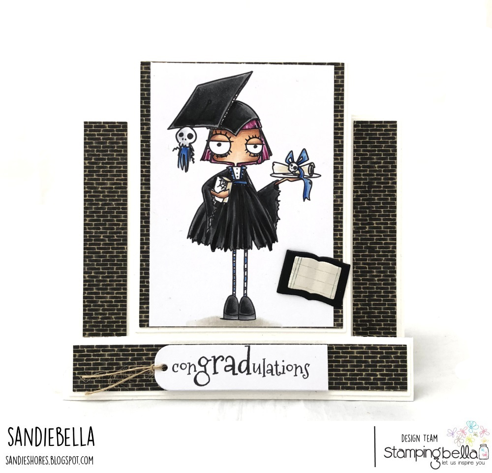 www.stampingbella.com: Rubber stamp: ODDBALL GIRL GRADUATE, card by Sandie Dunne