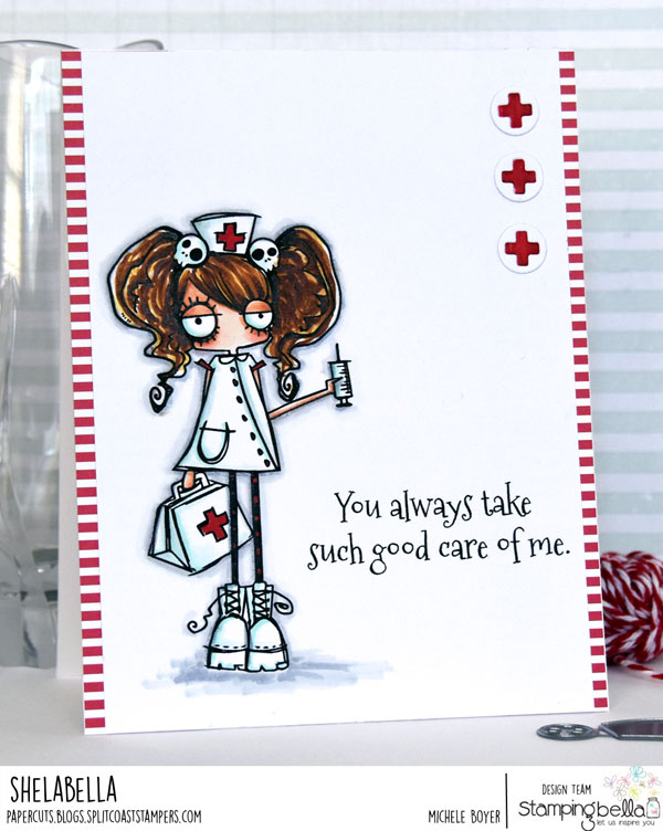 www.stampingbella.com: Rubber stamp: ODDBALL Nurse, card by Michele Boyer