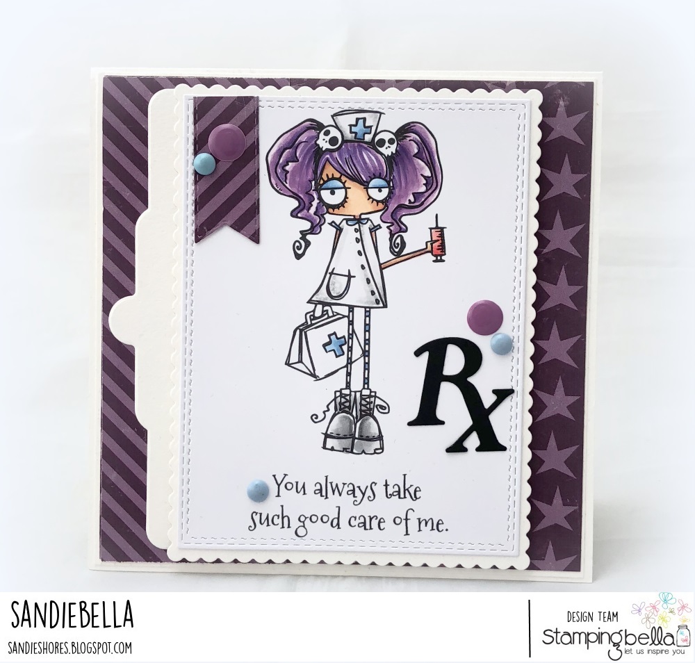 www.stampingbella.com: Rubber stamp: ODDBALL Nurse, card by Sandie Dunne