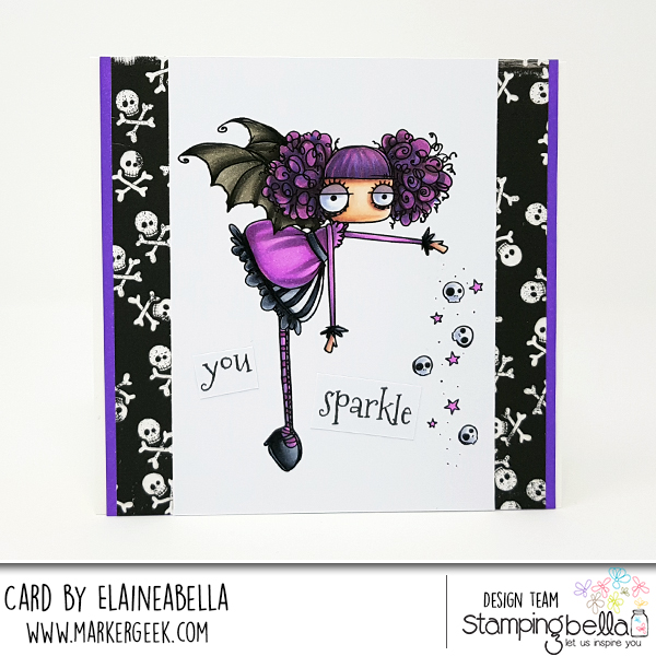 www.stampingbella.com: rubber stamp used ODDBALL SPARKLE FAIRY, card by Elaine Hughes
