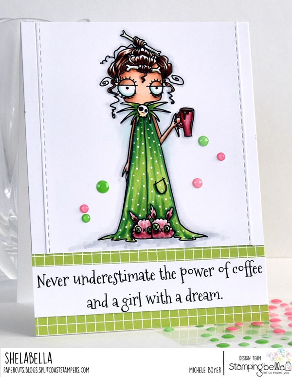 www.stampingbella.com: Rubber stamp: ODDBALL WITH A COFFEE, card by Michele Boyer