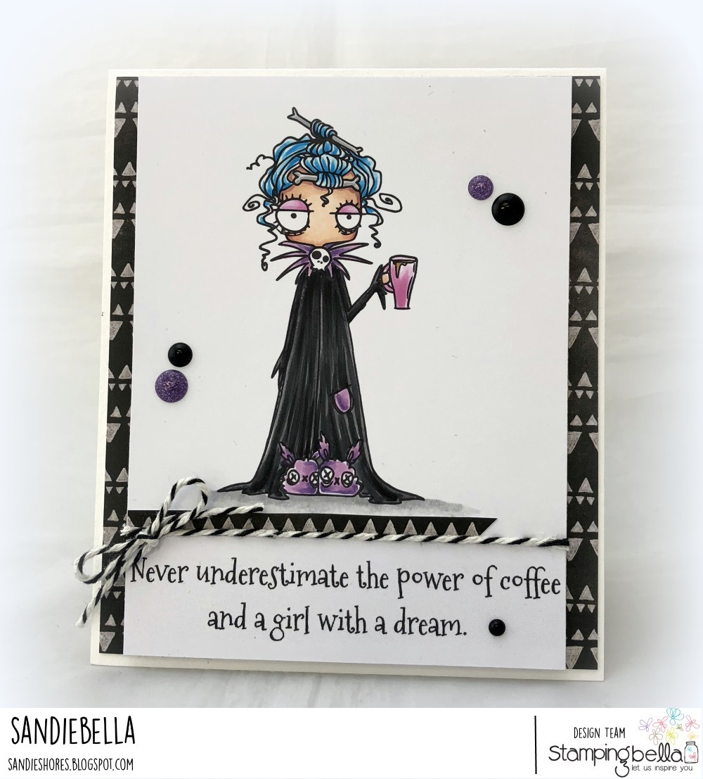 www.stampingbella.com: Rubber stamp: ODDBALL WITH A COFFEE, card by Sandie Dunne