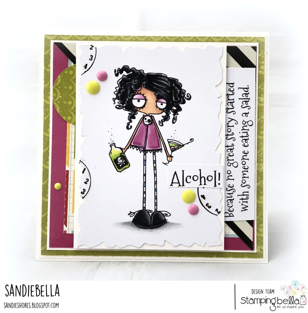 www.stampingbella.com: Rubber stamp: ODDBALL WITH A Martini, card by Sandie Dunne
