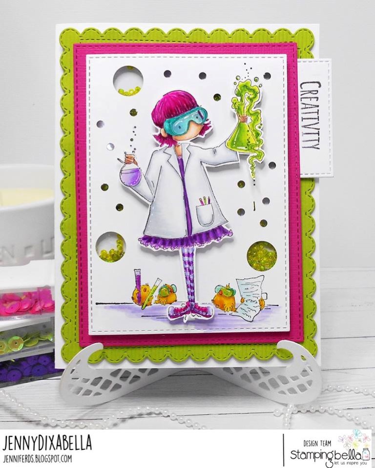 www.stampingbella.com: rubber stamp used: TINY TOWNIE SAGE LOVES SCIENCE card by JENNY DIX