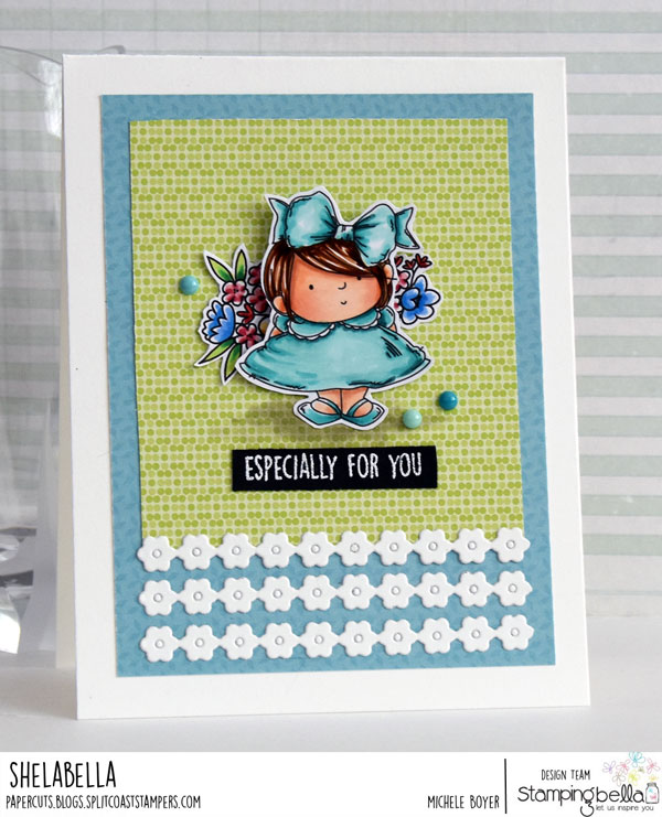 www.stampingbella.com: rubber stamp: LITTLE BITS FLOWER POTS, squidgy pals CARD BY MICHELE BOYER