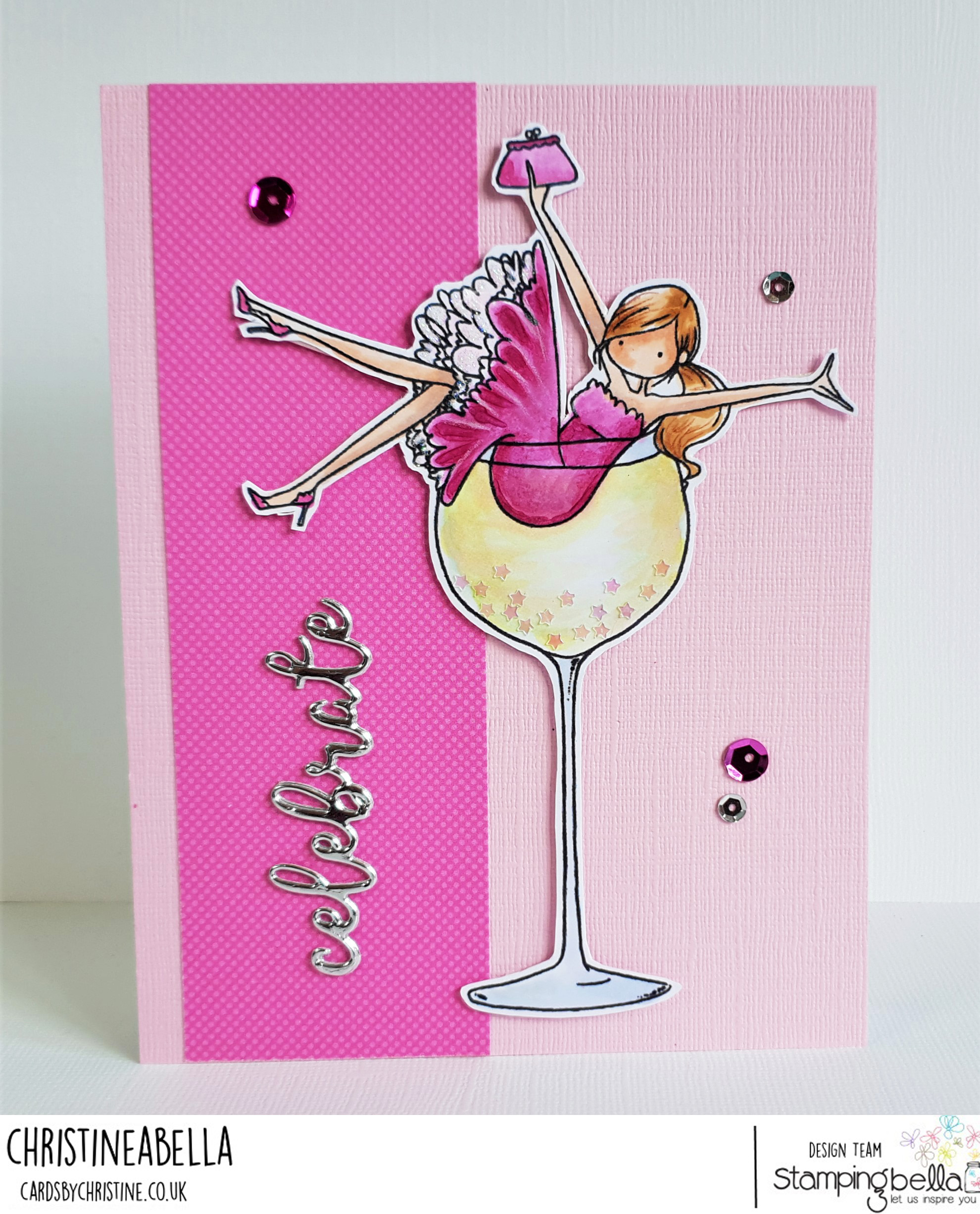 www.stampingbella.com: Rubber stamp UPTOWN GIRL WILMA LOVES WINE. Card by Christine Levison