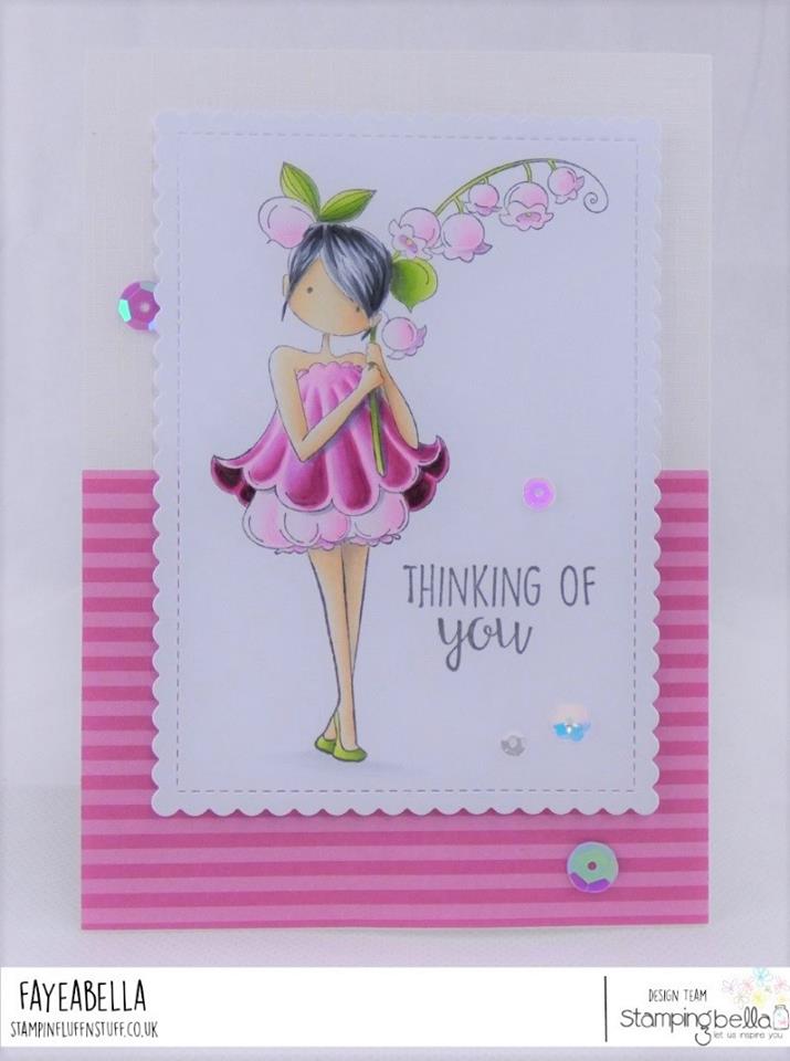 www.stampingbella.com: rubber stamp used:  TINY TOWNIE GARDEN GIRL LILY OF THE VALLEY.   Card by FAYE WYNN JONES