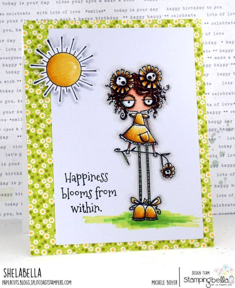 www.stampingbella.com: rubber stamp used: LONG STEMMED ODDBALL.  Card by MICHELE BOYER