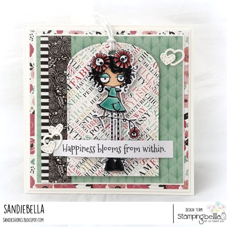 www.stampingbella.com: rubber stamp used: LONG STEMMED ODDBALL.  Card by SANDIE DUNNE