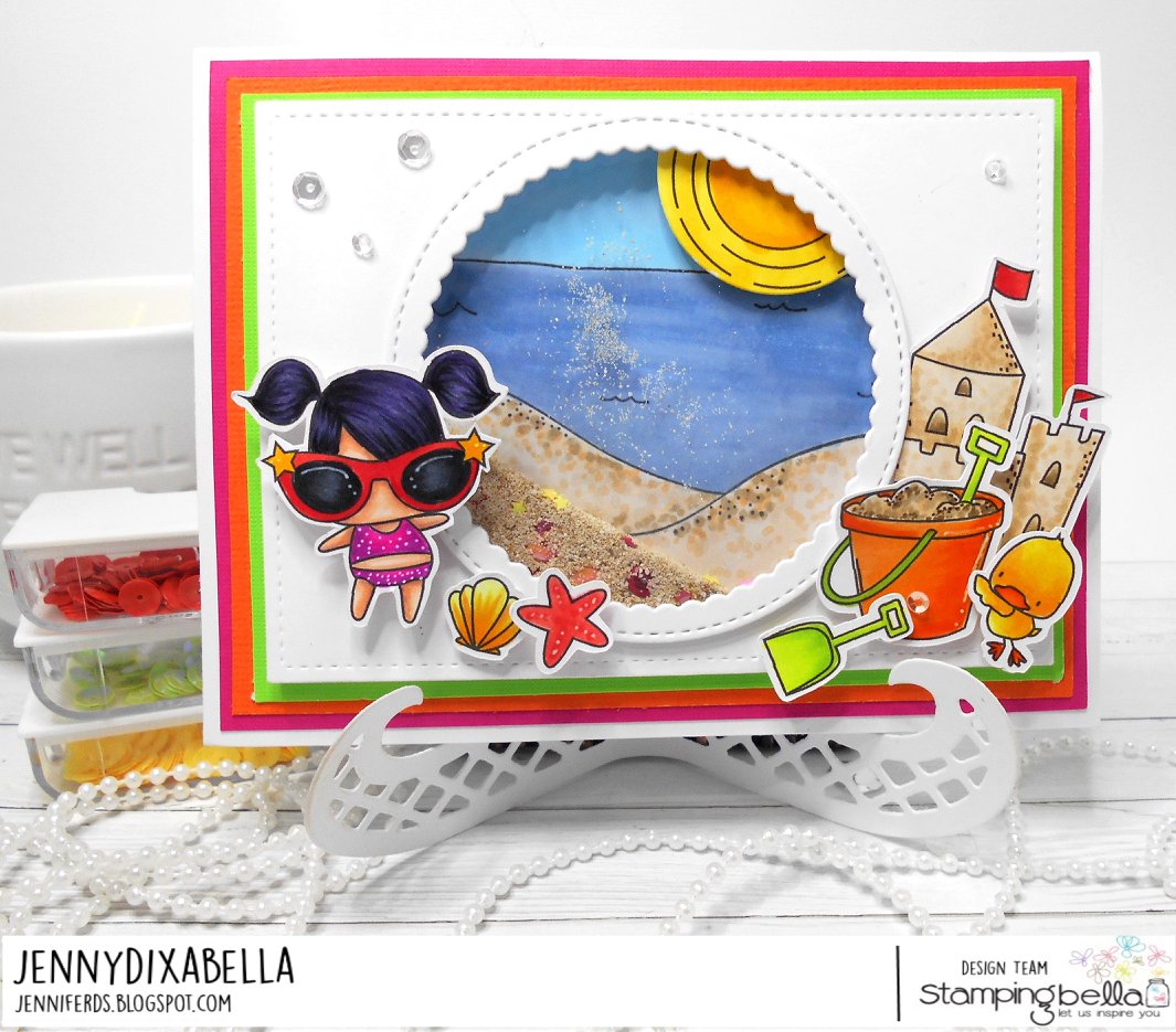 www.stampingbella.com: rubber stamp used: LITTLE BITS SANDCASTLE SET card by Jenny Dix