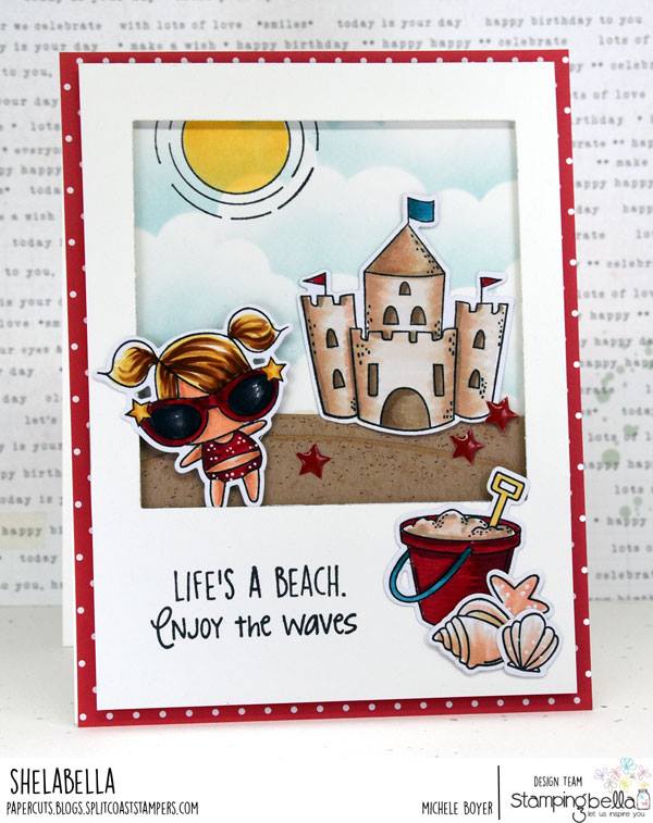 www.stampingbella.com: rubber stamp used: LITTLE BITS SANDCASTLE SET card by Michele Boyer