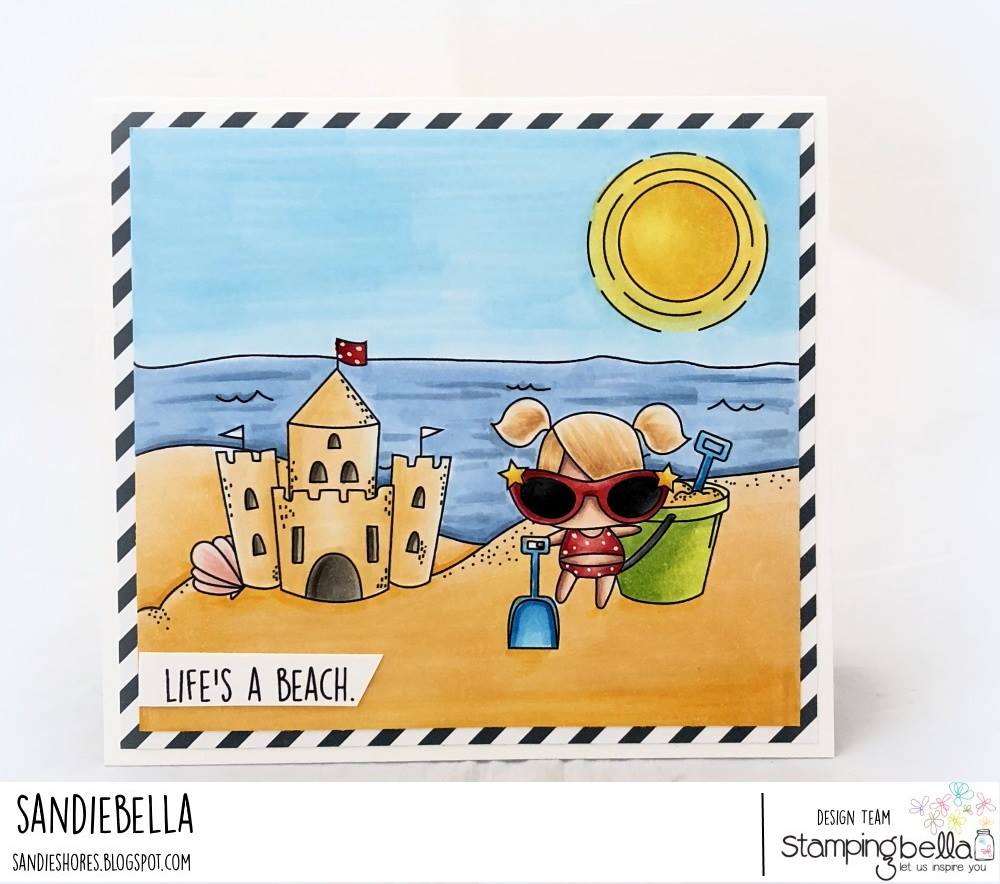 www.stampingbella.com: rubber stamp used: LITTLE BITS SANDCASTLE SET card by Sandie Boone