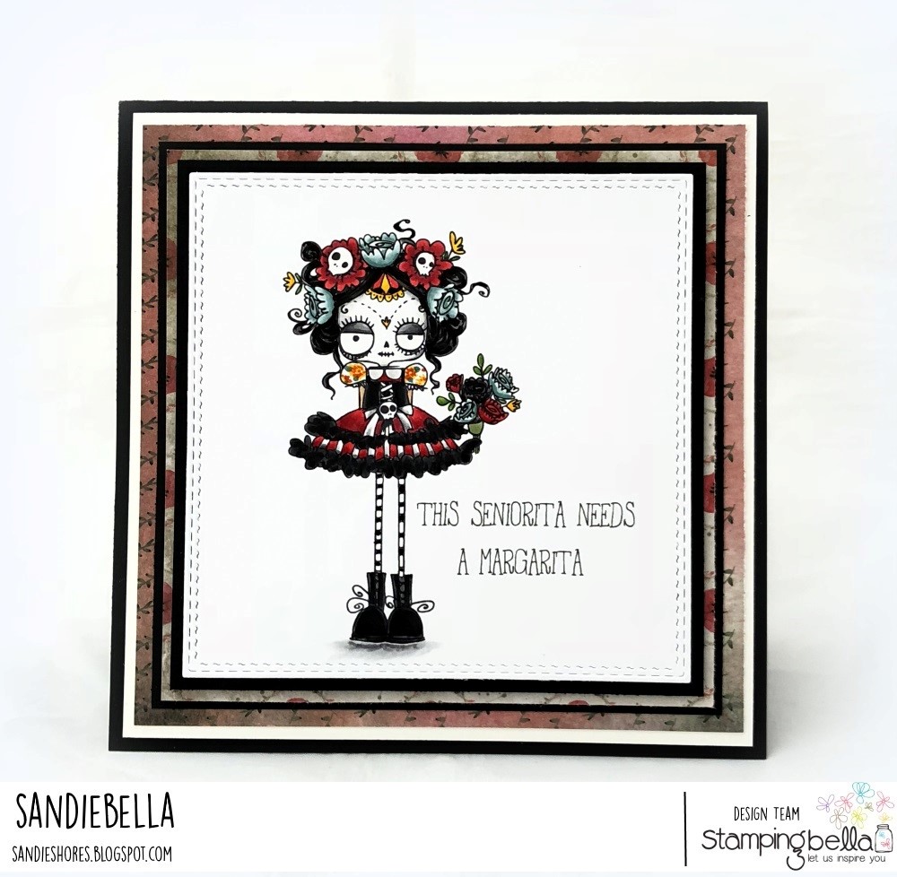 www.stampingbella.com: rubber stamps used: DAY OF THE DEAD ODDBALL. Card by SANDIE DUNNE