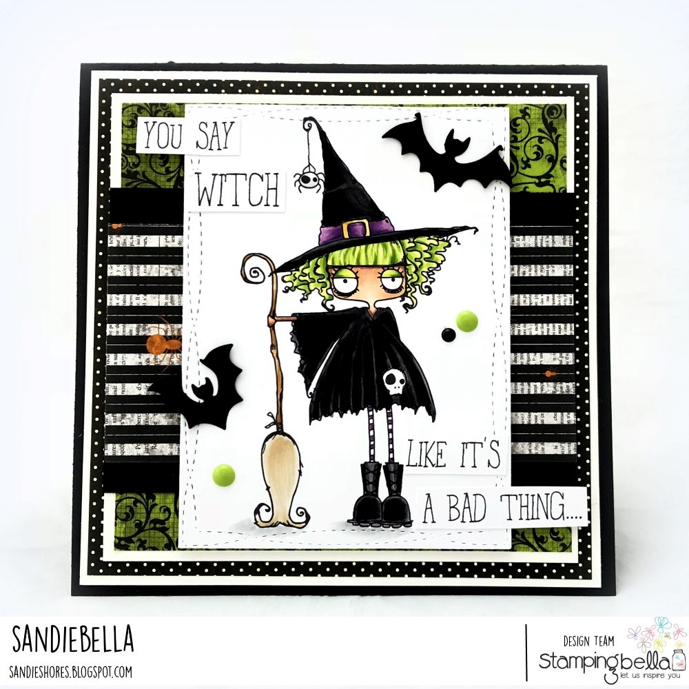 www.stampingbella.com: rubber stamps used: ODDBALL WITCH. Card by Sandie Dunne