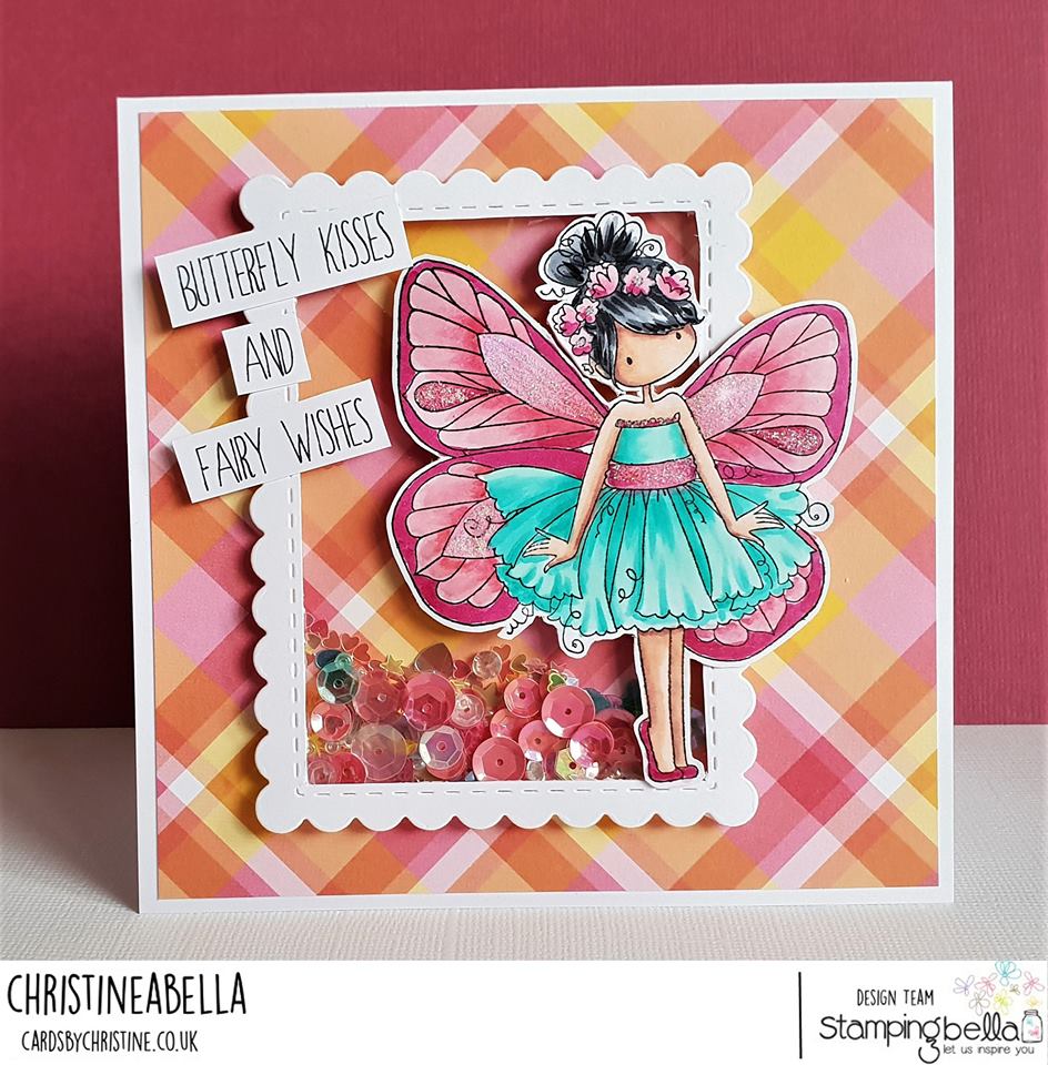 www.stampingbella.com: rubber stamp and die used: TINY TOWNIE BUTTERFLY GIRL BLANCHE, card by Christine LEVISON