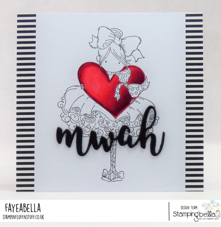 www.stampingbella.com: rubber stamp used: TINY TOWNIE BONNIE LOVES BOWS, card by Faye Wynn Jones