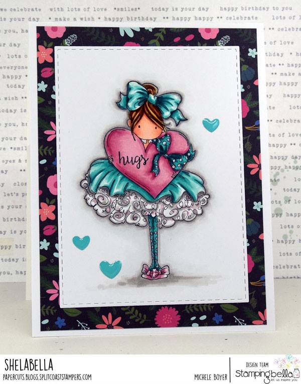 www.stampingbella.com: rubber stamp used: TINY TOWNIE BONNIE LOVES BOWS, card by Michele Boyer