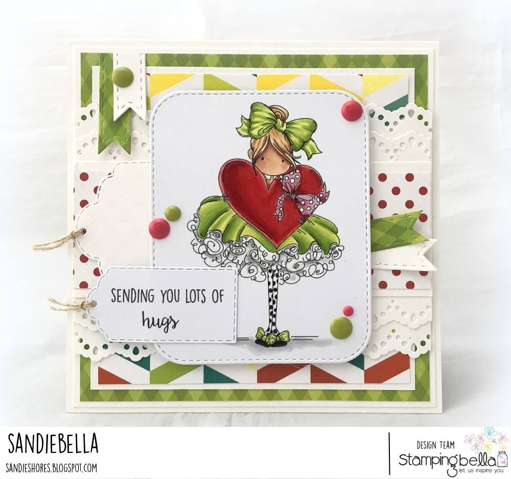www.stampingbella.com: rubber stamp used: TINY TOWNIE BONNIE LOVES BOWS, card by Sandie Dunne