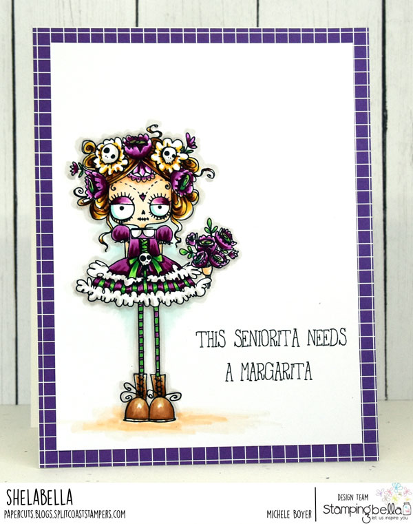 www.stampingbella.com: rubber stamps used: DAY OF THE DEAD ODDBALL. Card by MICHELE BOYER