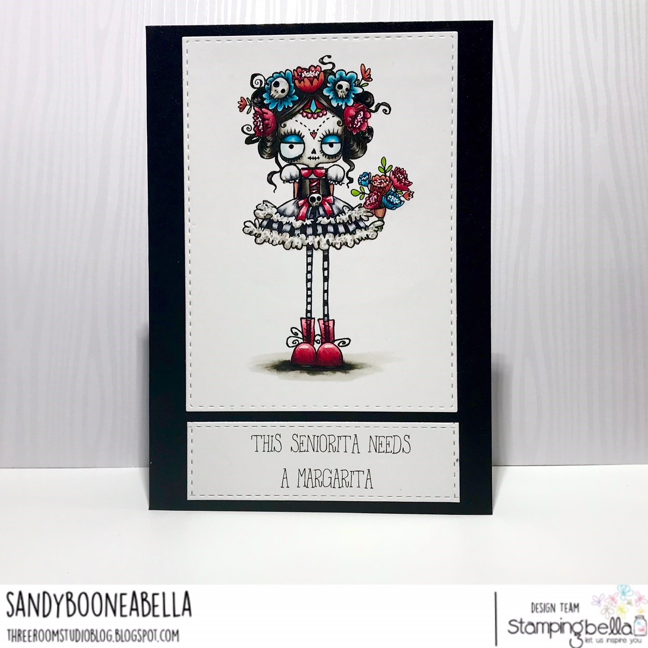 www.stampingbella.com: rubber stamps used: DAY OF THE DEAD ODDBALL. Card by Sandy Boone