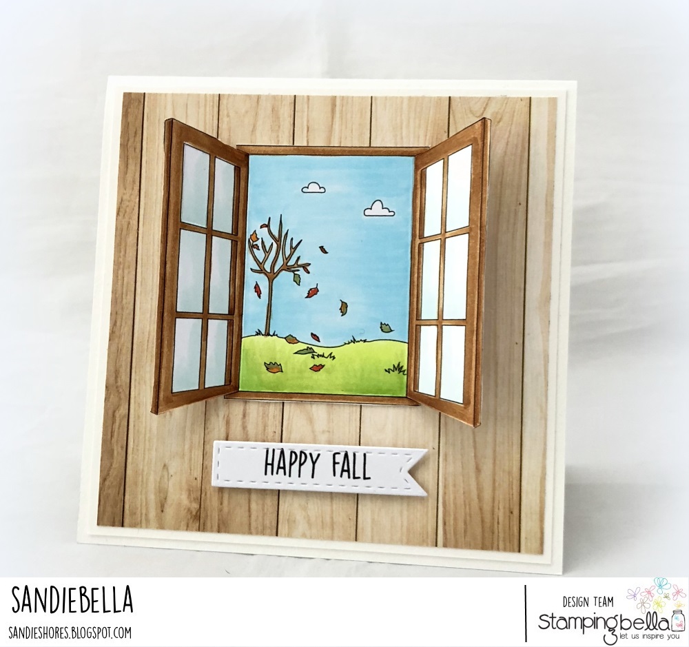www.stampingbella.com: RUBBER STAMP: FALL WINDOW, card by SANDIE DUNNE