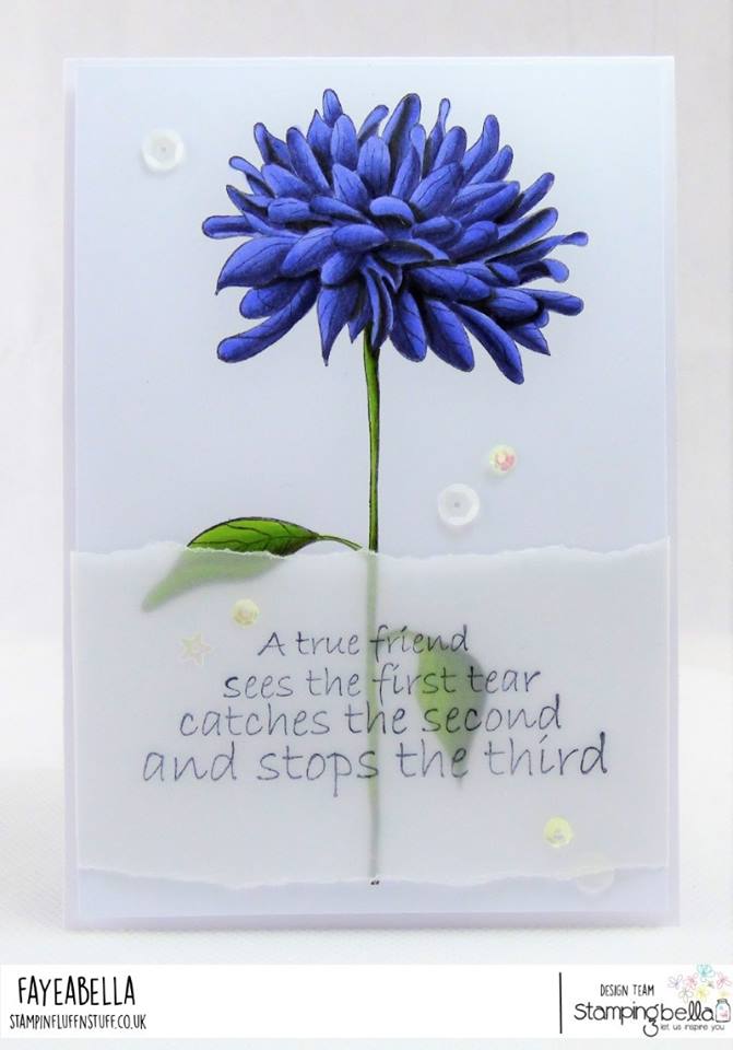 www.stampingbella.com: rubber stamp  used: FLOWER FOR A TRUE FRIEND, card by FAYE WYNN JONES