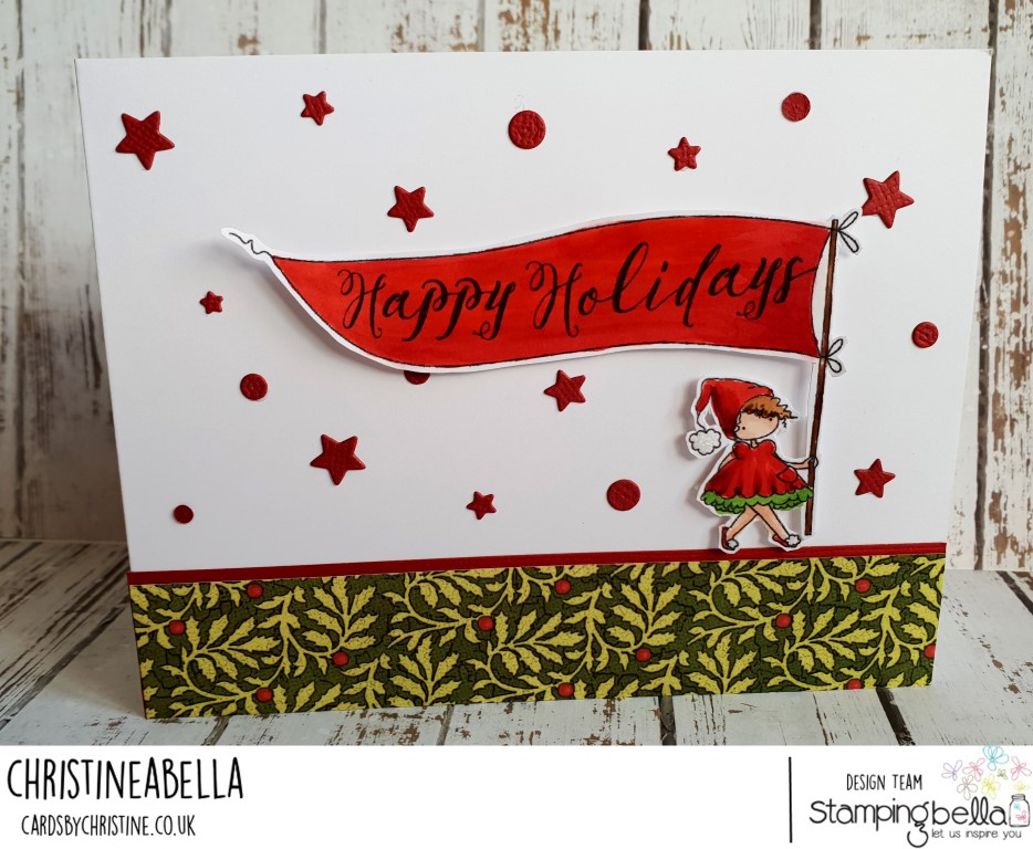 www.stampingbella.com: rubber stamp used: HAPPY HOLIDAYS TEENY TINY TOWNIE, card by CHRISTINE LEVISON