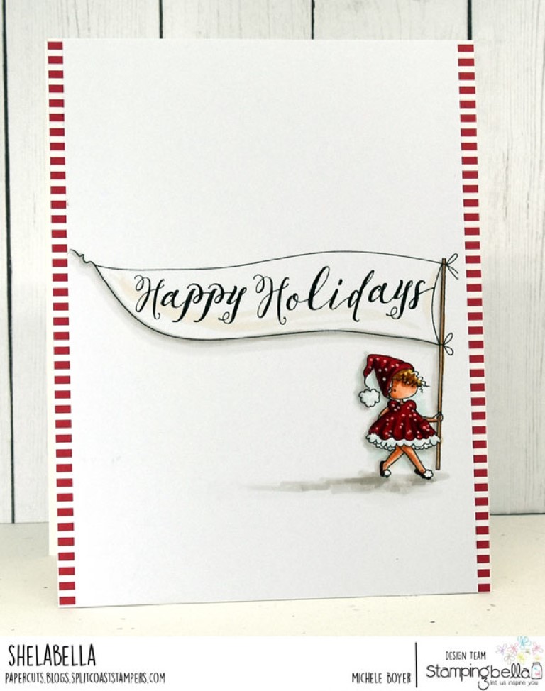 www.stampingbella.com: rubber stamp used: HAPPY HOLIDAYS TEENY TINY TOWNIE, card by MICHELE BOYER
