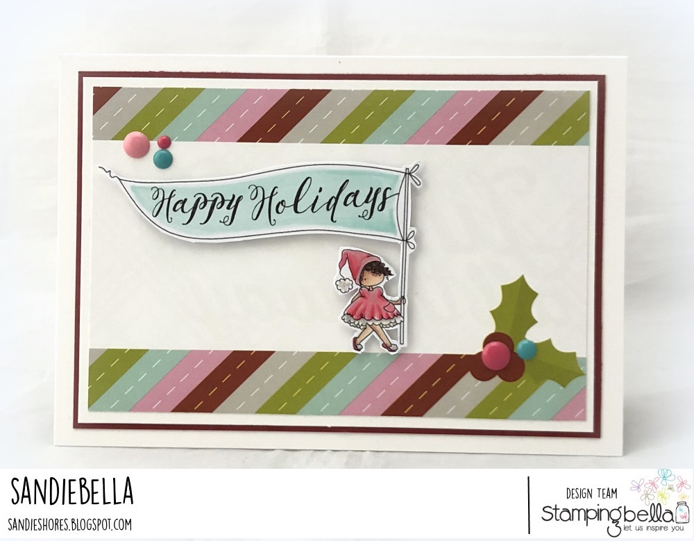 www.stampingbella.com: rubber stamp used: HAPPY HOLIDAYS TEENY TINY TOWNIE, card by Sandie Dunne