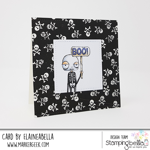 www.stampingbella.com: rubber stamps used:ODDBALL SKELETON. Card by Elaine Hughes