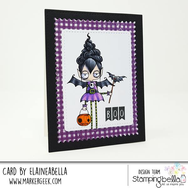www.stampingbella.com: rubber stamps used:ODDBALL VAMPIRE. Card by Elaine Hughes